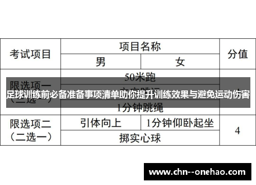 足球训练前必备准备事项清单助你提升训练效果与避免运动伤害
